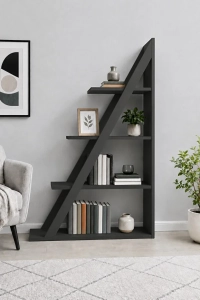 Arven 4 Raflı Kitaplık Antrasit | Modern Tasarım Raf Ünitesi ve Dekoratif Çok Amaçlı Kitaplık